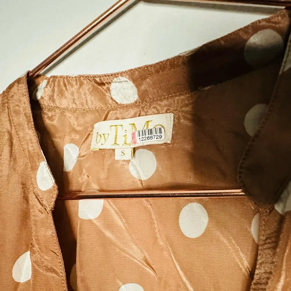 byTiMo Polka Dot Tan White Hourglass V-Neckline Long Sleeve Midi Dress Size S - Picture 9 of 13